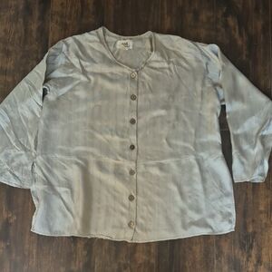 vintage FLAX satin Stripe Tunic S Jeanne Engelhart Button Down Lagenlook Shirt